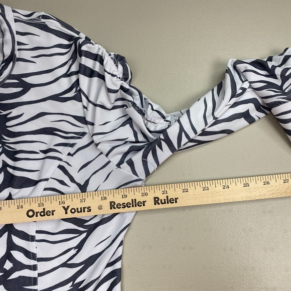 Clara Sun Woo Jacket Womens Large Animal Print Black White Shirred Stretchy Zip - Picture 9 of 14